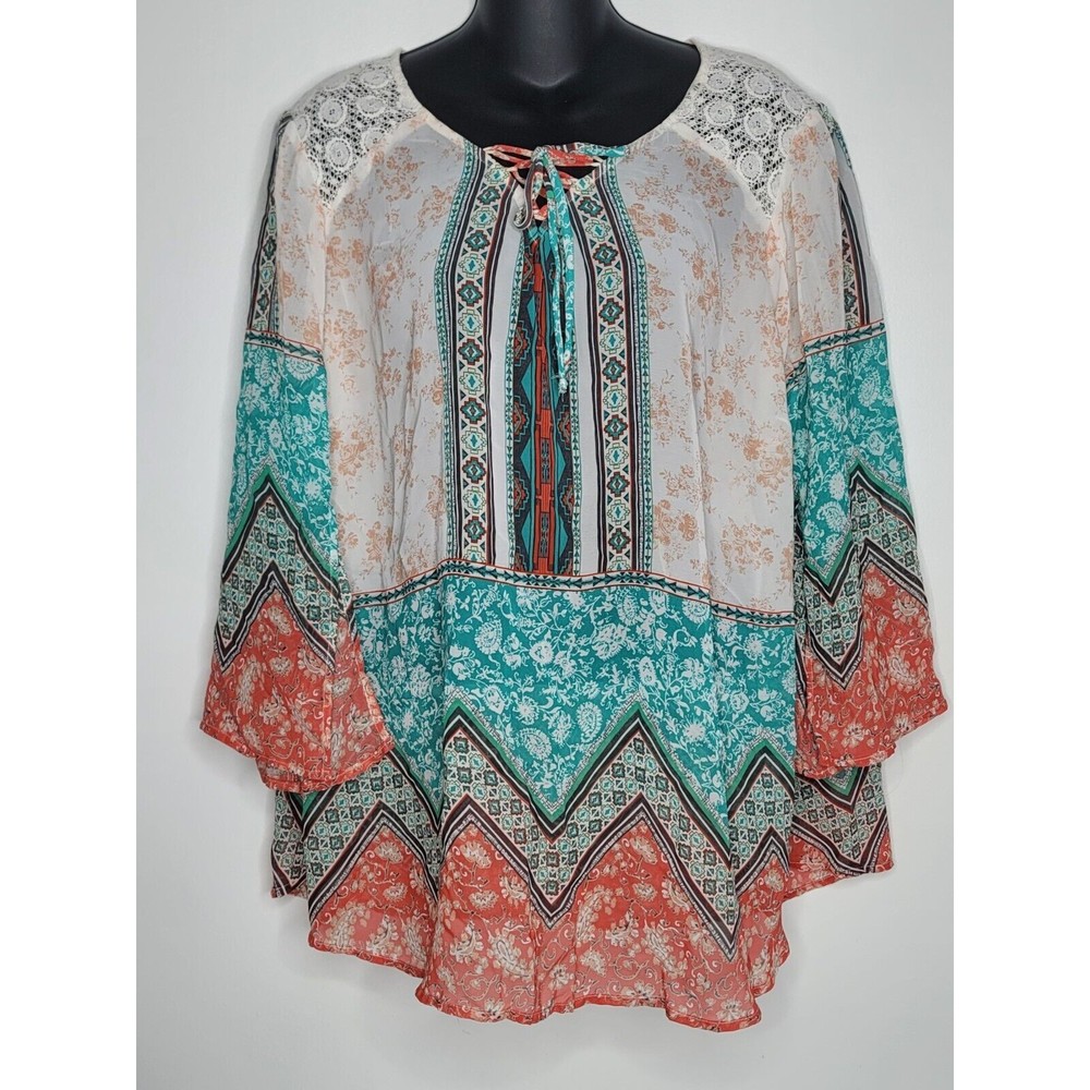 FIG AND FLOWER Anthropologie Blouse 2X Sheer Boho Cottagecore Lace‎ Lightweight